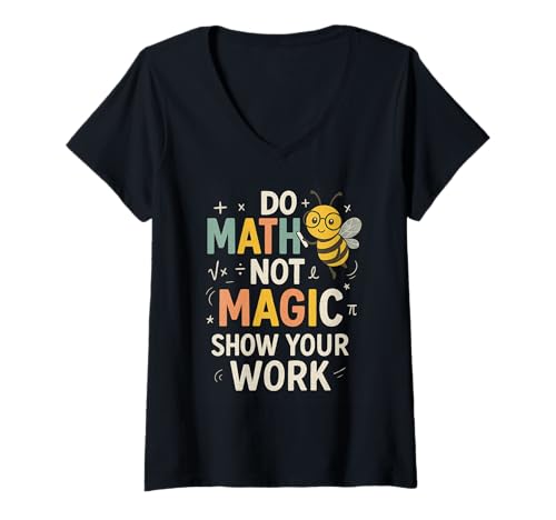 Damen Mathe nicht zaubern Lustiger Mathematiklehrer Nerd Bee T-Shirt mit V-Ausschnitt von Algebra Mathematics Humor Beekeeping