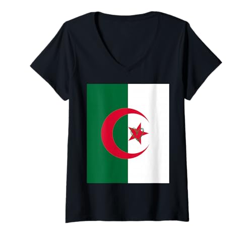 Damen Algerien-Flagge, algerisches Herz, stolzer Nationalfeiertag T-Shirt mit V-Ausschnitt von Algeria Flag Algerian National Day Gifts Idea