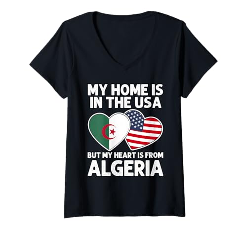 Damen My Home USA My Heart Algerien Algerien Amerikanische Stolz Flagge T-Shirt mit V-Ausschnitt Damen My Home USA My Heart Algerien Algerien Amerikanische Stolz Flagge T-Shirt mit V-Ausschnitt von Algeria Pride Flag Apparel