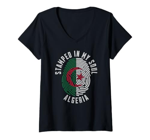 Damen Gestempelt in My Soul Algerien Flagge Design Algerian Pride T-Shirt mit V-Ausschnitt Damen Gestempelt in My Soul Algerien Flagge Design Algerian Pride T-Shirt mit V-Ausschnitt von Algerian Pride Stamped in My Soul Algeria
