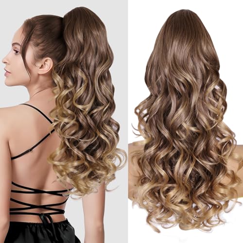 Haarverlängerung aus Naturhaar, 60 cm, Echthaar, synthetisch, Pferdeschwanz, weiche Haarverlängerung für Frauen und Mädchen (Farbe: T5/27B#) von AliLeader