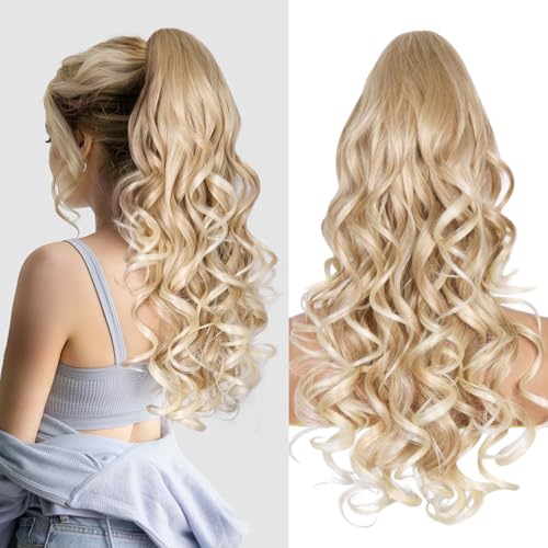 Haarverlängerung aus Naturhaar mit Clip – Haarteil, Naturhaar, synthetisch, 60 cm, Pferdeschwanz, weiche Verlängerung für Frauen und Mädchen (Farbe: T27/613#) von AliLeader