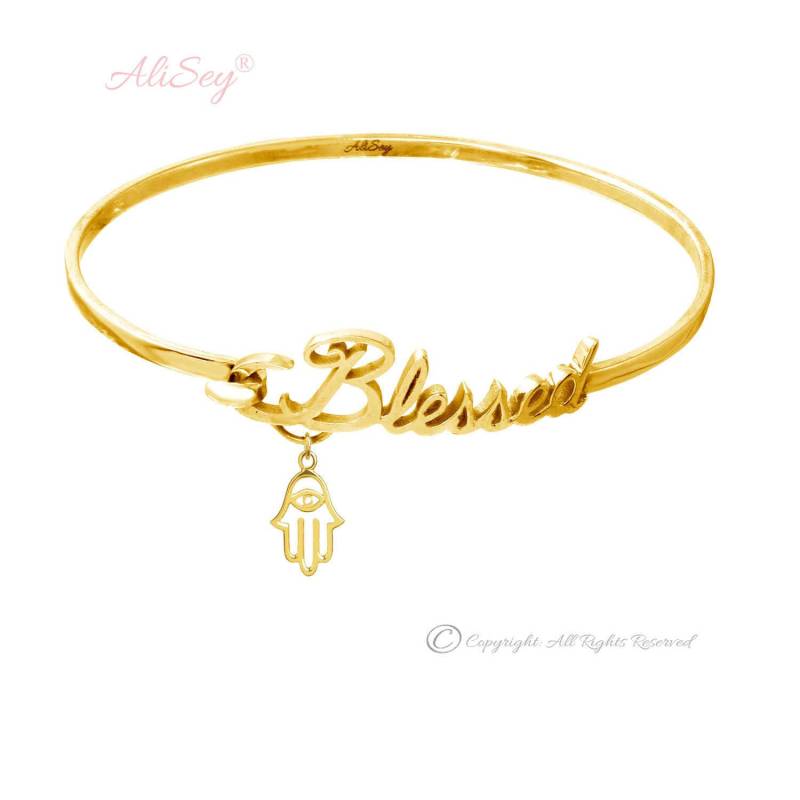 Armreif Blessed Armband Mit Hamsa Anhänger, Einzigartiges Von Alisey "Blessed" Kollektion." Modell # Asb05Gp von AliSeyDesigns