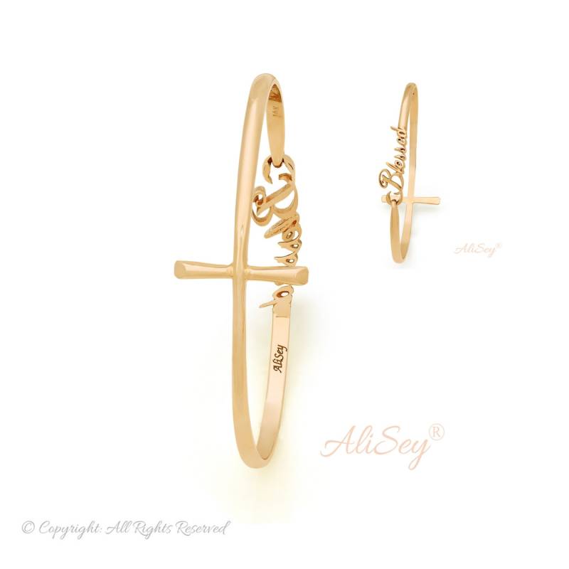 Blessed Cross Reversible Armreif, Einzigartiges Design Von Alisey Kollektion. Modell-Nr. Asb01Yg von AliSeyDesigns