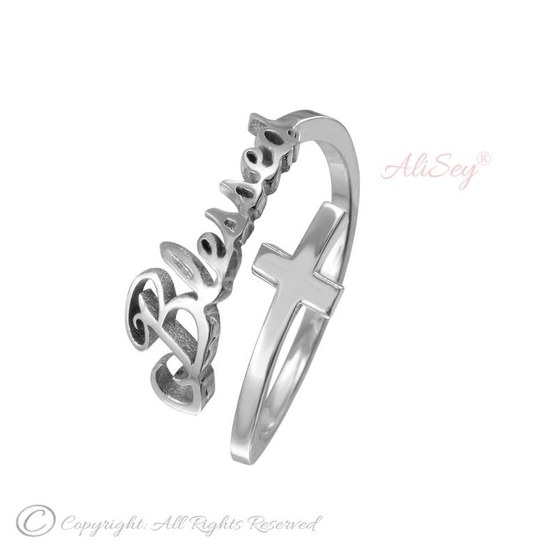 "Blessed & Cross Ring, Einzigartiges Design Aus Der "Blessed" Kollektion Von Alisey." Style-# Asr010Wg von AliSeyDesigns