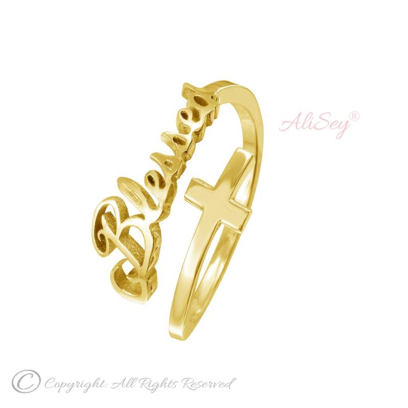 "Blessed & Cross Ring, Einzigartiges Design Aus Der "Blessed" Kollektion Von Alisey." Style-# Asr010Yg von AliSeyDesigns