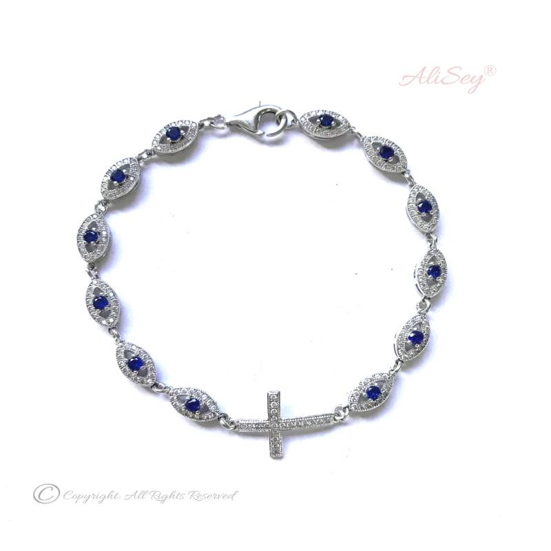 Evil Eye Mit Kreuz Armband Einzigartiges Design Von Alisey Fancy Collection. Modell-Nr. Asb08 von AliSeyDesigns