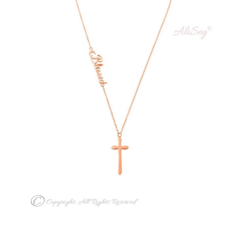 "Kreuz Anhänger Mit "Sideway Blessed" Anhänger, Aus Der "Blessed" Kollektion Von Alisey." Modell-Nr. Asp01Rg von AliSeyDesigns