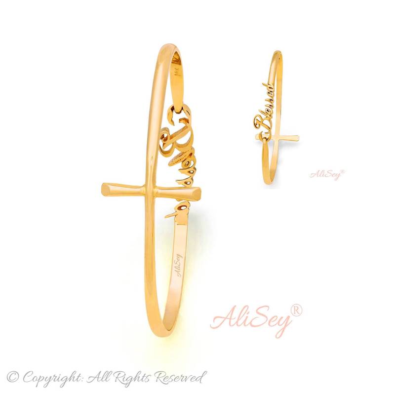 Selig Und Kreuz Wendbarer Armreif. Einzigartiges Design Aus Der Alisey "Blessed" Kollektion." Modell-Nr. Asb01Gp von AliSeyDesigns
