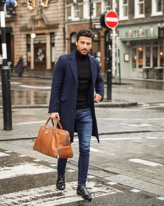 Herren Navy Wolle Trenchcoat - Langer Handgefertigter Wintermantel von AliTailoring