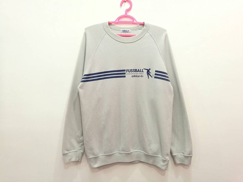 Selten Vintage 80Er Jahre Adidas Trefoil Fussball Small Logo Spellout Pullover Jumper Sweatshirt von AliaShopVintage