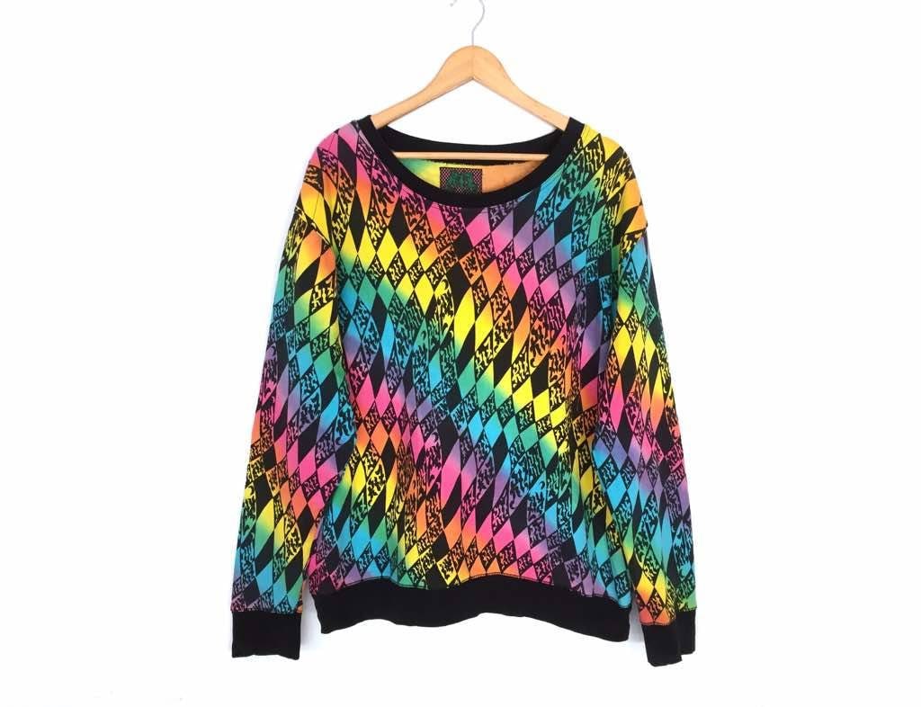 Selten Vintage Multicolour Allover Fullprint Pullover Sweatshirt von AliaShopVintage