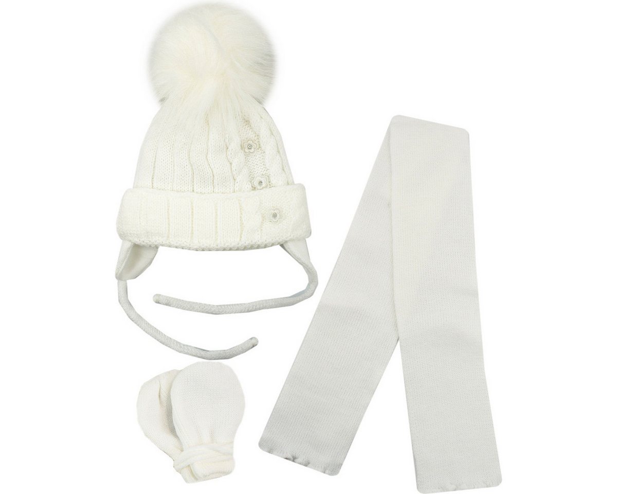 Aliap Mütze & Schal Blume Unisex Kinder (3-tlg) Kindermütze, Kinderschal, Kinderhandschuhe, Wintermütze, Winterschal von Aliap