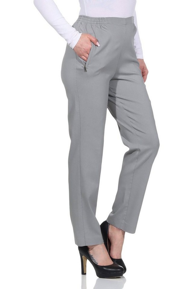 Alica Collection Schlupfhose Classic Freizeithose Damen Basics Businesshose mit Stretch - Kurzgröße (1-tlg) Elastischer Gummibund seitlich und hinten, Basic, Klassisch von Alica Collection