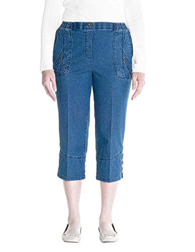 Alica Kurze Sommer Jeans 7/8 Länge, Stretch, Gummizug, Knopfverzierungen, Senioren Denim Schlupfhose von Alica