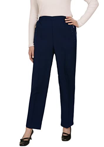 Alica Sommer Schlupfhose mit schicker Stickerei, Gummizug, gerader Schnitt, Hosentaschen mit Reißverschluss, klassich einfarbig, unifarben, Dunkelblau, 48 Kurz von Alica