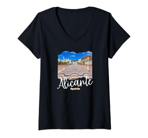 Damen Souvenir Alicante T-Shirt mit V-Ausschnitt Damen Souvenir Alicante T-Shirt mit V-Ausschnitt von Alicante Spanien Souvenir Store
