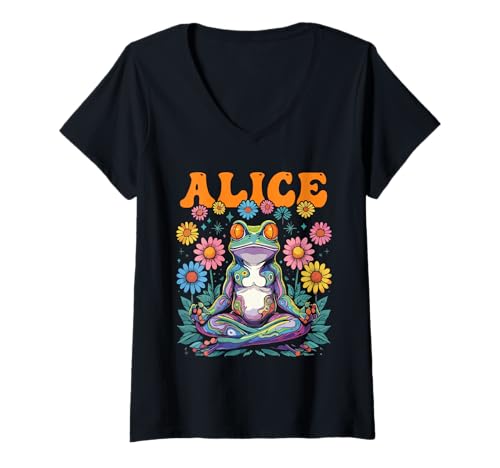 Damen Alice Skurriles Frosch-Design für Mädchen Name Alice T-Shirt mit V-Ausschnitt Damen Alice Skurriles Frosch-Design für Mädchen Name Alice T-Shirt mit V-Ausschnitt von Alice Designs for Girls Name Alice