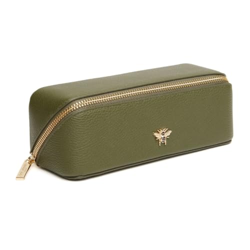 Alice Wheeler London Bee Mini Makeup Train Case - Compact Concertina Faltbarer Beauty Organizer mit Goldbiene & Reißverschluss - Reisefreundlich - 20 x 7,5 x 7,5 cm - Schwarz, olivgrün, S von Alice Wheeler