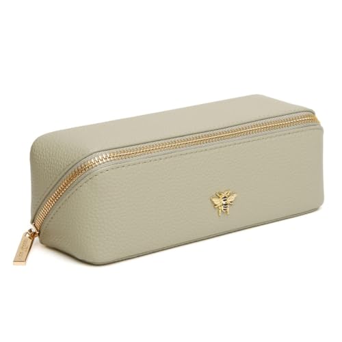 Alice Wheeler London Bee Mini Makeup Train Case - Compact Concertina Faltbarer Beauty Organizer mit Goldbiene & Reißverschluss - Reisefreundlich - 20 x 7,5 x 7,5 cm - Schwarz, pistazie, S von Alice Wheeler