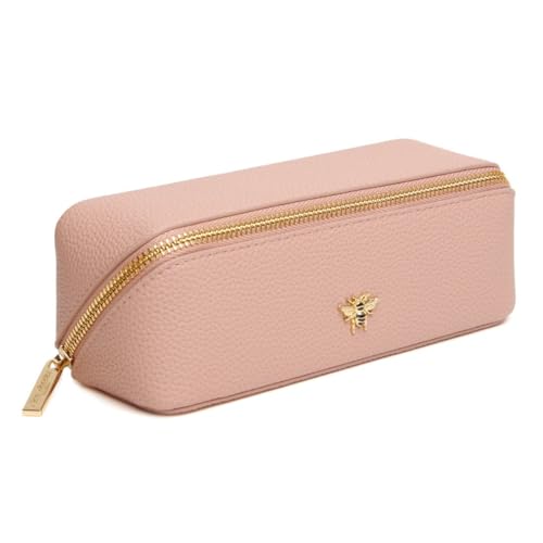 Alice Wheeler London Bee Mini Makeup Train Case - Compact Concertina Faltbarer Beauty Organizer mit Goldbiene & Reißverschluss - Reisefreundlich - 20 x 7,5 x 7,5 cm - Schwarz, rose, S, Ausklappbarer von Alice Wheeler