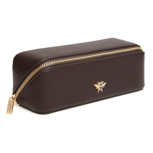 Alice Wheeler London Bee Mini Makeup Train Case - Compact Concertina Faltbarer Beauty Organizer mit Goldbiene & Reißverschluss - Reisefreundlich - 20 x 7,5 x 7,5 cm - Schwarz, schokoladenbraun, S von Alice Wheeler