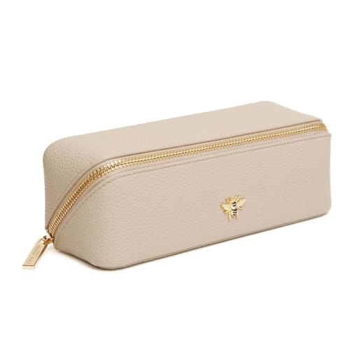 Alice Wheeler London Bee Mini Makeup Train Case - Compact Concertina Faltbarer Beauty Organizer mit Goldbiene & Reißverschluss - Reisefreundlich - 20 x 7,5 x 7,5 cm - Schwarz, stone, S, Ausklappbarer von Alice Wheeler