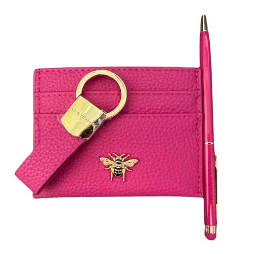 Alice Wheeler London Luxus 3-teiliges Geschenkset - Veganes Leder Schleife Kartenetui mit Gold Bee Beschläge, Exklusiver Loop Schlüsselanhänger & Kugelschreiber mit Stylus - Geschenkbox - 5 Farben von Alice Wheeler