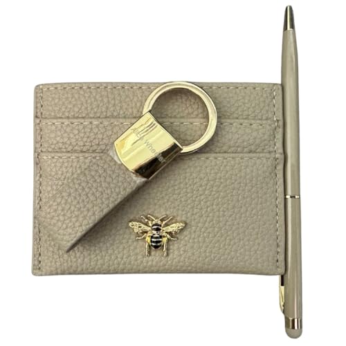 Alice Wheeler London Luxus 3-teiliges Geschenkset - Veganes Leder Schleife Kartenetui mit Gold Bee Beschläge, Exklusiver Loop Schlüsselanhänger & Kugelschreiber mit Stylus - Geschenkbox - 5 Farben von Alice Wheeler