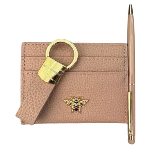 Alice Wheeler London Luxus 3-teiliges Geschenkset - Veganes Leder Schleife Kartenetui mit Gold Bee Beschläge, Exklusiver Loop Schlüsselanhänger & Kugelschreiber mit Stylus - Geschenkbox - 5 Farben von Alice Wheeler