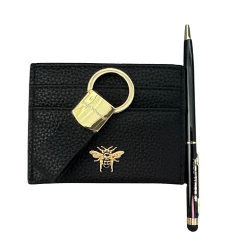 Alice Wheeler London Luxus 3-teiliges Geschenkset - Veganes Leder Schleife Kartenetui mit Gold Bee Beschläge, Exklusiver Loop Schlüsselanhänger & Kugelschreiber mit Stylus - Geschenkbox - 5 Farben von Alice Wheeler