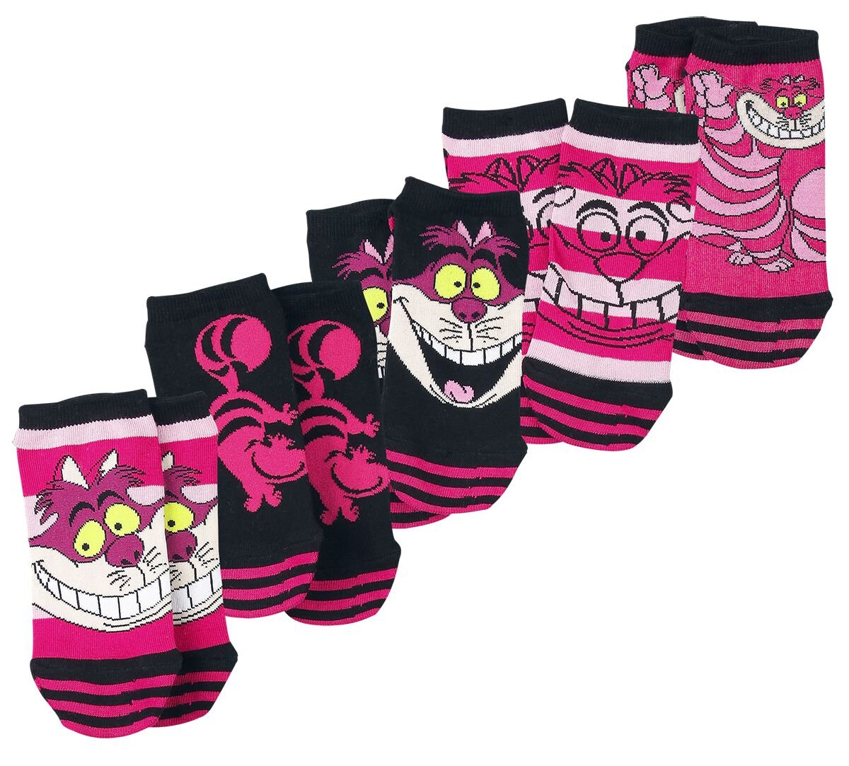 Alice im Wunderland - Disney Socken - Grinsekatze - EU35-38 bis EU39-42 - für Damen - Größe EU 35-38 - pink/schwarz  - Lizenzierter Fanartikel von Alice im Wunderland