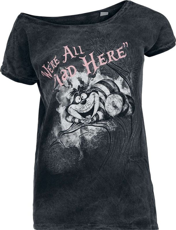 Alice im Wunderland - Disney T-Shirt - Grinsekatze - We're All Mad Here - S bis 4XL - für Damen - Größe 3XL - schwarz  - Lizenzierter Fanartikel von Alice im Wunderland
