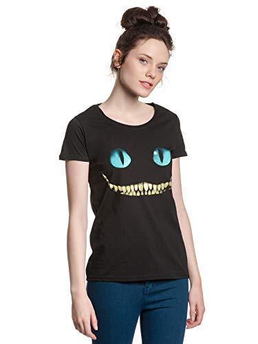 Alice im Wunderland Smile Grinsekatze T-Shirt Damen zur Tim Burton Verfilmung tailliert schwarz - L von Elbenwald