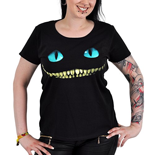 Alice im Wunderland Smile Grinsekatze T-Shirt Damen zur Tim Burton Verfilmung tailliert schwarz - L von Elbenwald