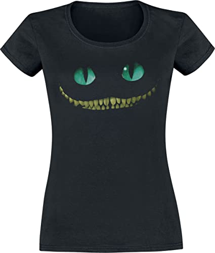 Alice im Wunderland Gatze Chesire - Smile Damen-T-Shirt, Schwarz, Regular, Schwarz, Medium von Alice im Wunderland