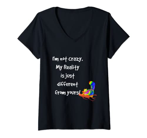 Damen Grinsekatze Zitat Alice im Wunderland Kostüm I'm not crazy T-Shirt mit V-Ausschnitt von Alice in Wonderland Cheshire Cat