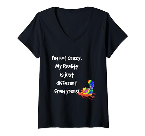 Damen Grinsekatze Zitat Alice im Wunderland Kostüm I'm not crazy T-Shirt mit V-Ausschnitt Damen Grinsekatze Zitat Alice im Wunderland Kostüm I'm not crazy T-Shirt mit V-Ausschnitt von Alice in Wonderland Cheshire Cat