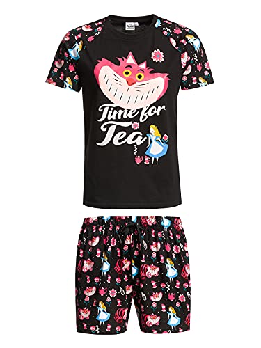 Alice in Wonderland Tea Damen Pyjama schwarz Allover, Größe:L von Alice in Wonderland