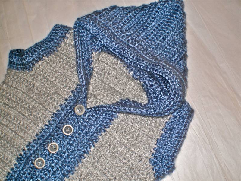 Ärmelloser Baby Hoodie Pullover Mit Super Weichem Garn, Größe Sm, Passform Säugling Bis 6M, Grau Blauer Kapuze & Borte Ärmelloser Baby Hoodie Pullover Mit Super Weichem Garn, Größe Sm, Passform Säugling Bis 6M, Grau Blauer Kapuze & Borte von AliceCrafts