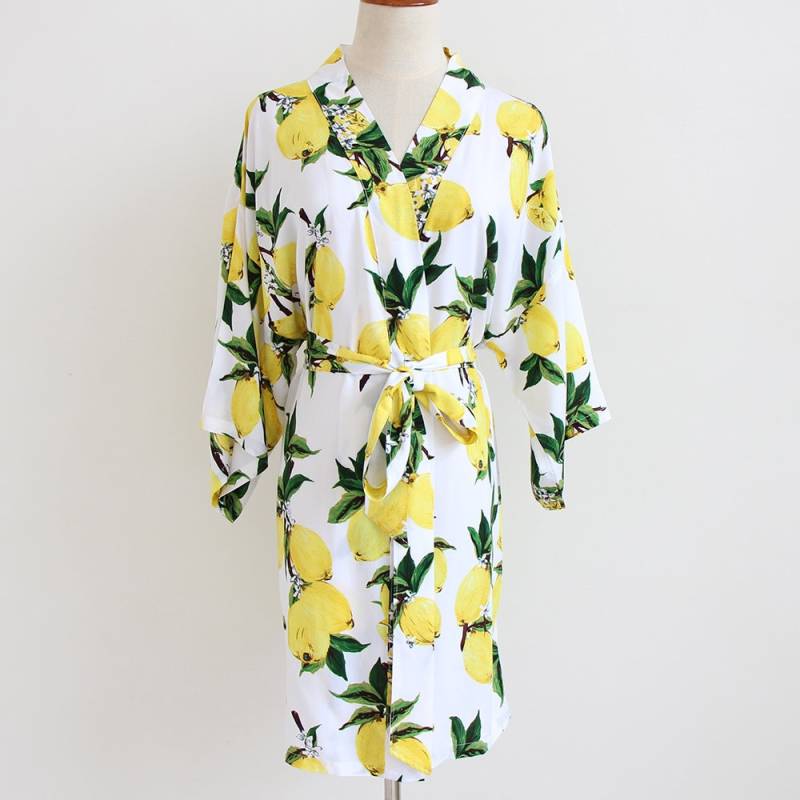 Gelbe Zitrone Kimono-Robe Brautparty-Spitzenrobe von AliceCreationShop