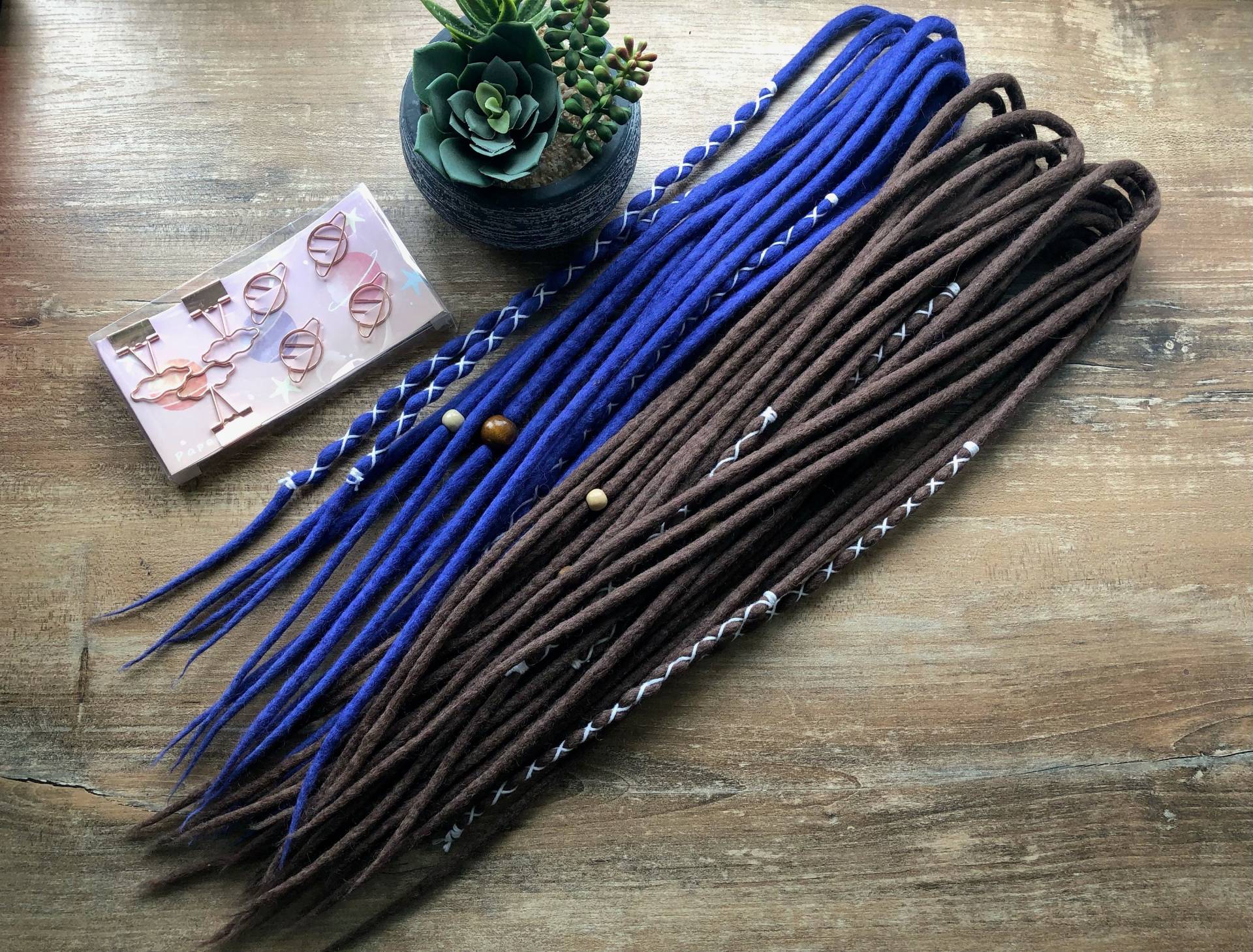 Braun Blau Set Dreadlockverlängerungen Wolle Für Dreads Boho Style Zöpfe 45-60 cm von AliceDreads