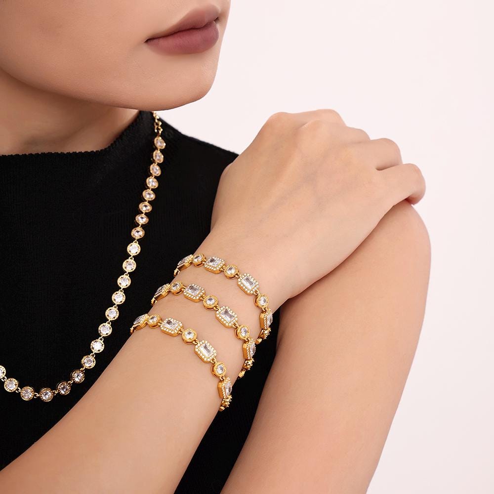 Goldenes Armband, Zirkonia Edelstahl Armband in Gold Mit Cz Diamant Imitaten, Schmuck Für Sie, Geschenk von AliceGlamShop