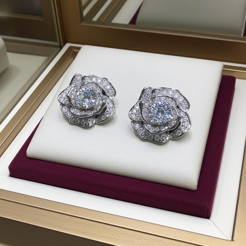 Moissanit Ohrstecker, Silber Ohrringe in Rosen Blumenform Mit Edelsteinen, Elegante Damen Ohrringe, Diamant Ohrstecker Moissanit Ohrstecker, Silber Ohrringe in Rosen Blumenform Mit Edelsteinen, Elegante Damen Ohrringe, Diamant Ohrstecker von AliceGlamShop