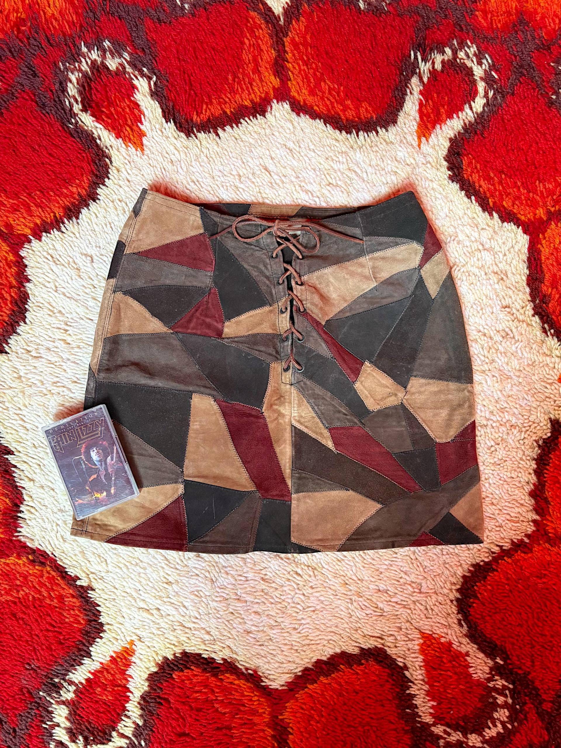 70Er Patchwork Rock/Minirock Aus Wildleder | Hippie Woodstock Mid Century Vintage von AliceGroovy