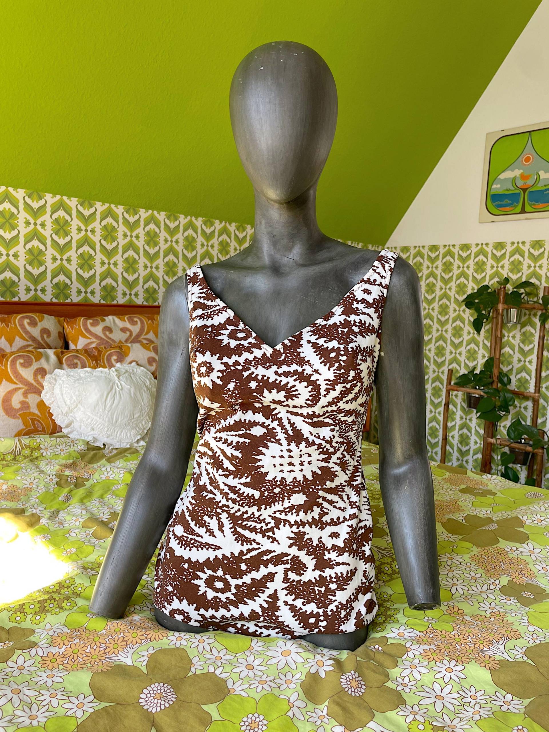 New Old Stock 70Er Badeanzug/Body Mit Muster in Braun Und Weiß | Mid Century Vintage von AliceGroovy