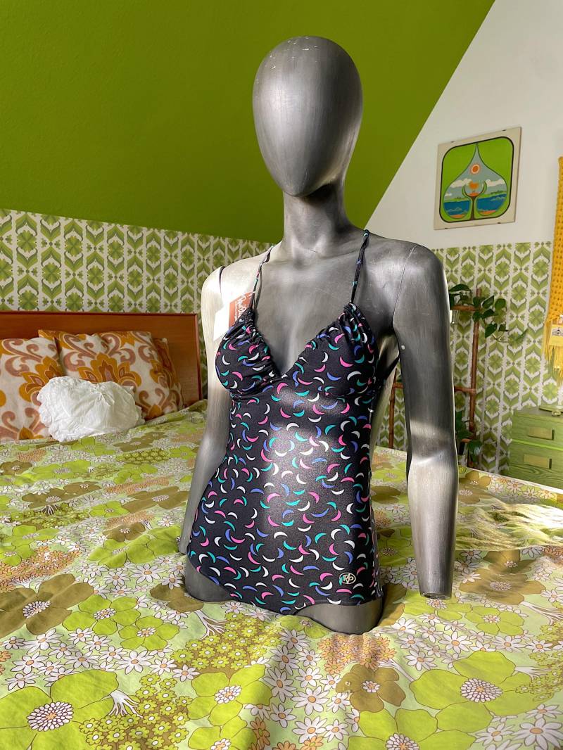 New Old Stock 80Er „Rene Philip By Hengella" Badeanzug in Schwarz Mit Monden | Vintage von AliceGroovy