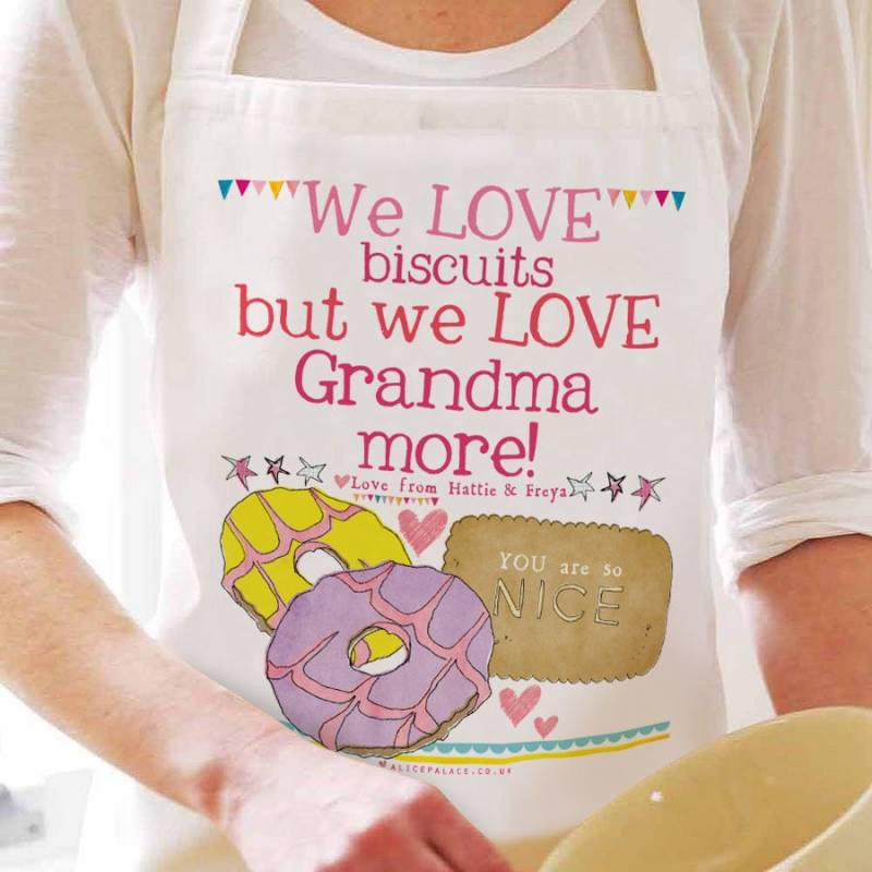 Personalisierte Baumwollschürze "We Love Biscuits/Grandma' von AlicePalaceDesigns