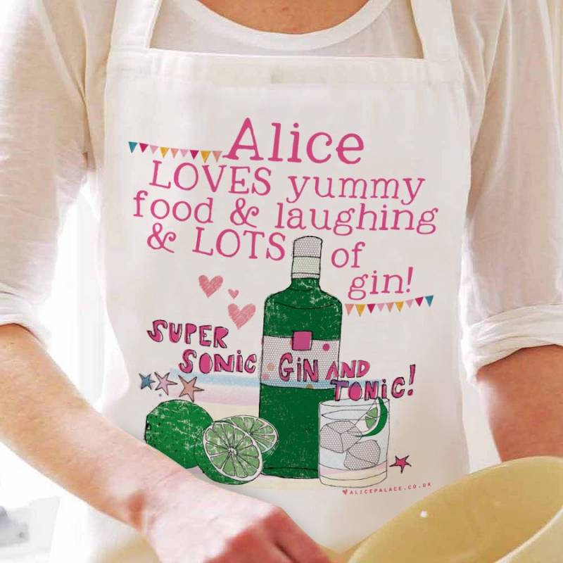 Personalisierte Gin Lover Schürze Individuelles Namensgeschenk von AlicePalaceDesigns