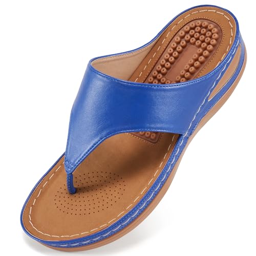 Alicegana Damen-Sandalen, Keilschuhe: bequeme, elegante Sommer-Flip-Flops, lässig, Walking, Strand, Blau, 35 EU von Alicegana